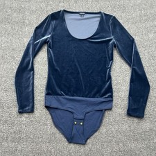 J Crew Bodysuit Blue Velvet Long Sleeve Scoop Neck Stretch Top Small