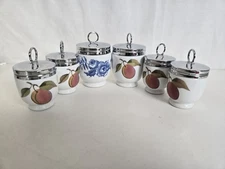 6 Royal Worcester Egg Coddlers 4  3 5/8" & 2 King Size 4 1/8" Rhapsody & Evesham