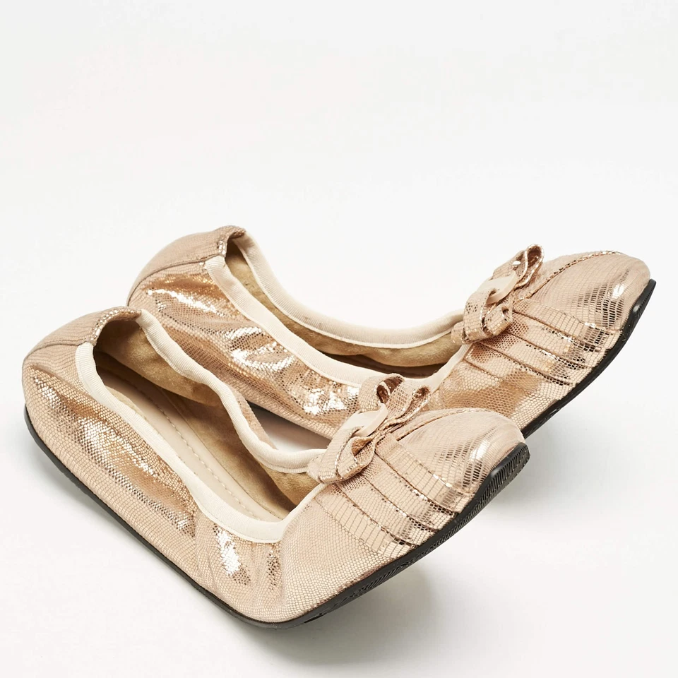 Salvatore Ferragamo Metálico Oro Rosa Gamuza My Joy Scrunch Ballet Planos Talla Foto 4 de 4