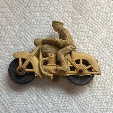 Vintage Auburn Rubber Police Motorcycle Rider Toy Vehicle Yellow