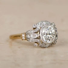 Art Deco Style 3 Ct Round Lab Created Diamond Engagement 14K Yellow Gold FN Ring