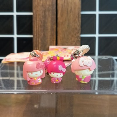 Sanrio Hello Kitty KOKESHI PINK KIMONO Figure KEYCHAIN CHARM Lot of 3 Gotochi