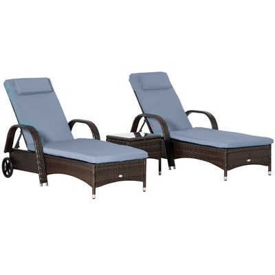 Wicker Outdoor Chaise Lounge Chair Set of with Wheels and