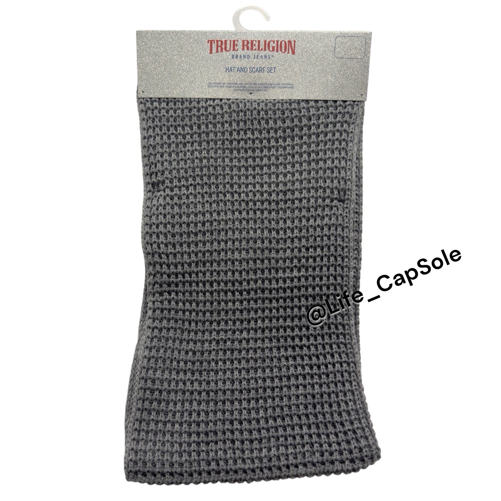 True Religion Hat Scarf Set Grey Silver One Size Warm Glitter Gem Knitted NEW thumbnail 4