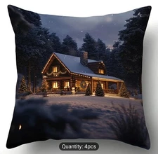  Beautiful Winter Log Cabin Lodge Style 18X18 Throw Pillow Cover Christmas