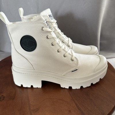 PALLADIUM  Pallabase Twill Star White Platform Side-Zip Boots Women's Size 10