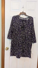 New Simply Vera Wang V-neck Gown Black Purple Floral Poly Span Knit Side Slits M