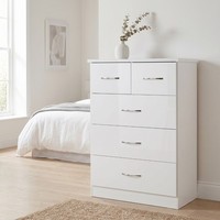 Nevada 3+2 Chest of Drawers White Gloss Bedroom Storage Cabinet Furniture Unit