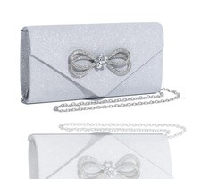 Womens Evening Bag Sparkly Bow Clutch Purse Wedding Party Purses Glitter Silver