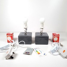 Square Table Lamps Pair Grey Boston Ceramic Table Lights x2 New with New Bulbs