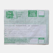 Queen Knebworth Park 1986 Tour Coach Ticket Stub Final Freddie Mercury Concert