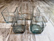Set of 5 Square Glass Vases Clear Blue Gray Modern Floral Centerpiece