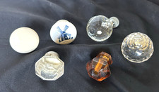 Lot M 6 Vintage Faceted Glass Ceramic Drawer Cabinet Knobs Pulls Windmill