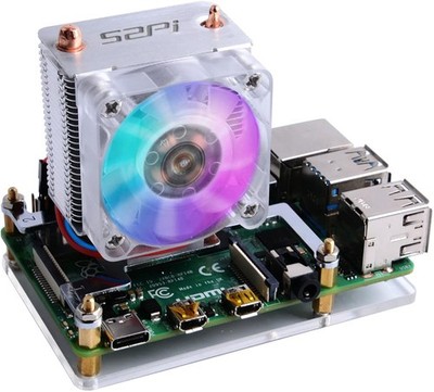 ICE Tower Kühler für Raspberry Pi 4 Model B 3B+, RGB Lüfter Kühlkörper klar, 5V 0,4W