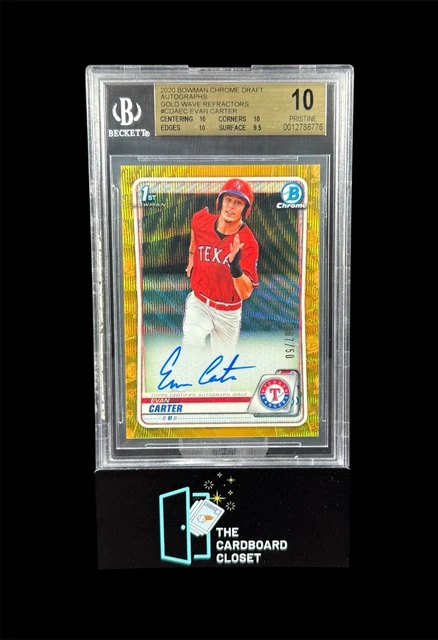 Evan Carter 2020 Bowman Chrome Draft Gold Wave Refractor Auto /50 BGS 10