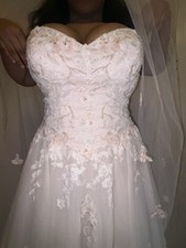 David's Bridal Size 14 Sweetheart A-Line Corset Lace Tulle Beaded Train