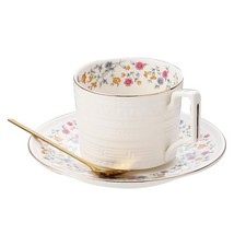 Country Roses Porcelain Tea Cup and Saucer Set with Gold Trim, Vintage Style,...