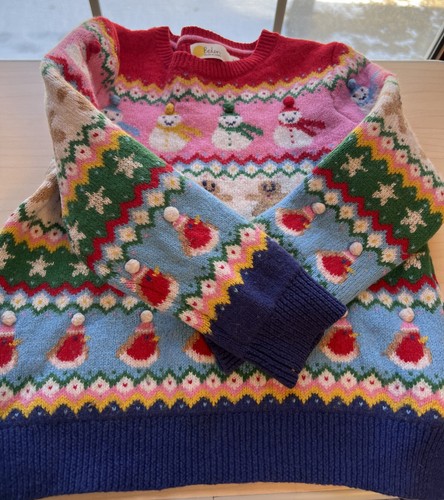 Mini Boden Holiday Fair Isle Sweater 6-7 Years 122 cm Pom Snow Birds Gingerbread - Picture 4 of 10