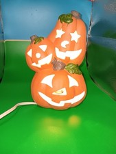 Halloween Indoor Vtg Jack-o-Lantern w/ Cord Lights up Star Eyes Ceramic