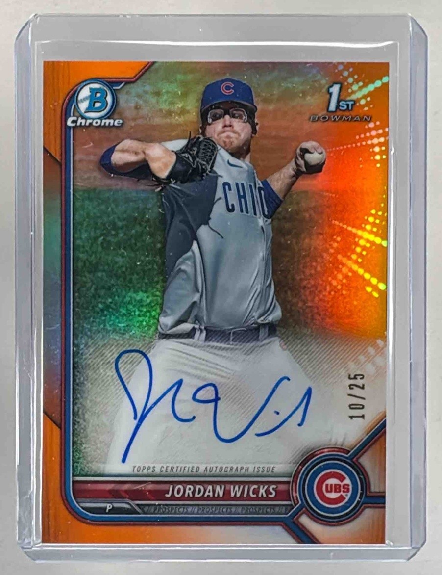 Jordan Wicks 2022 Bowman #CPA-JW Orange Refractor Chrome Prospect Auto /25