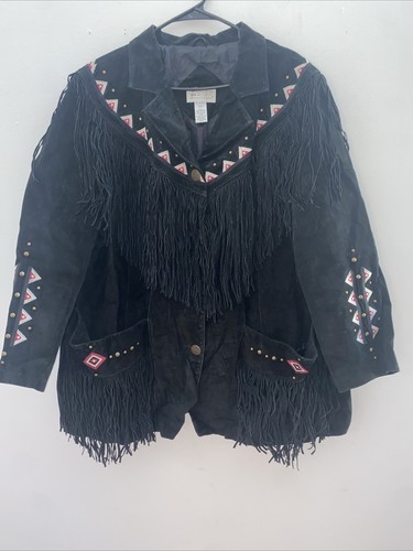 Chaqueta vaquera de cuero Via Accenti con flecos occidentales talla 24W Plus