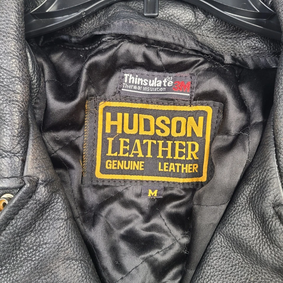 Chaqueta de motociclista de cuero Hudson de colección años 70 para mujer M negra con cinturón asimétrico  Foto 3 de 4