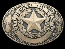 RI01173 VINTAGE 1980s  STATE OF TEXAS  COMMEMORATIVE SOLID BRASS BELT BUCKLE