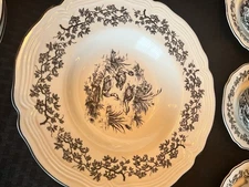 Tabletops Unlimited New England Toile Large Rimmed Soup/Pasta Bowl - Gamebirds
