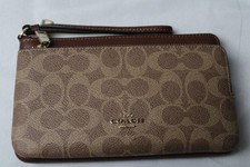 Coach Women's Double Zip Signature Canvas Wallet CL8 Gold/Tan/Brown One Size