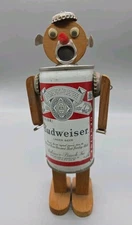 Vtg Risque BUDWEISER Beer Can Man Folk Art Bottle Cap Man Man Cave 14" Max Ht