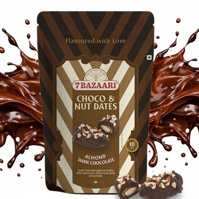7 BAZAARI  Premium Choco & Nut Dates - Gluten Free, Natural Ingredients - Almond
