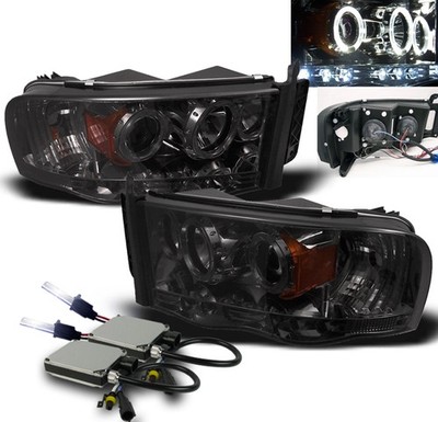 2002-2005 RAM 1500/2003-05 2500 3500 SMOKE PROJECTOR HALO LED HEADLIGHTS+10K HID