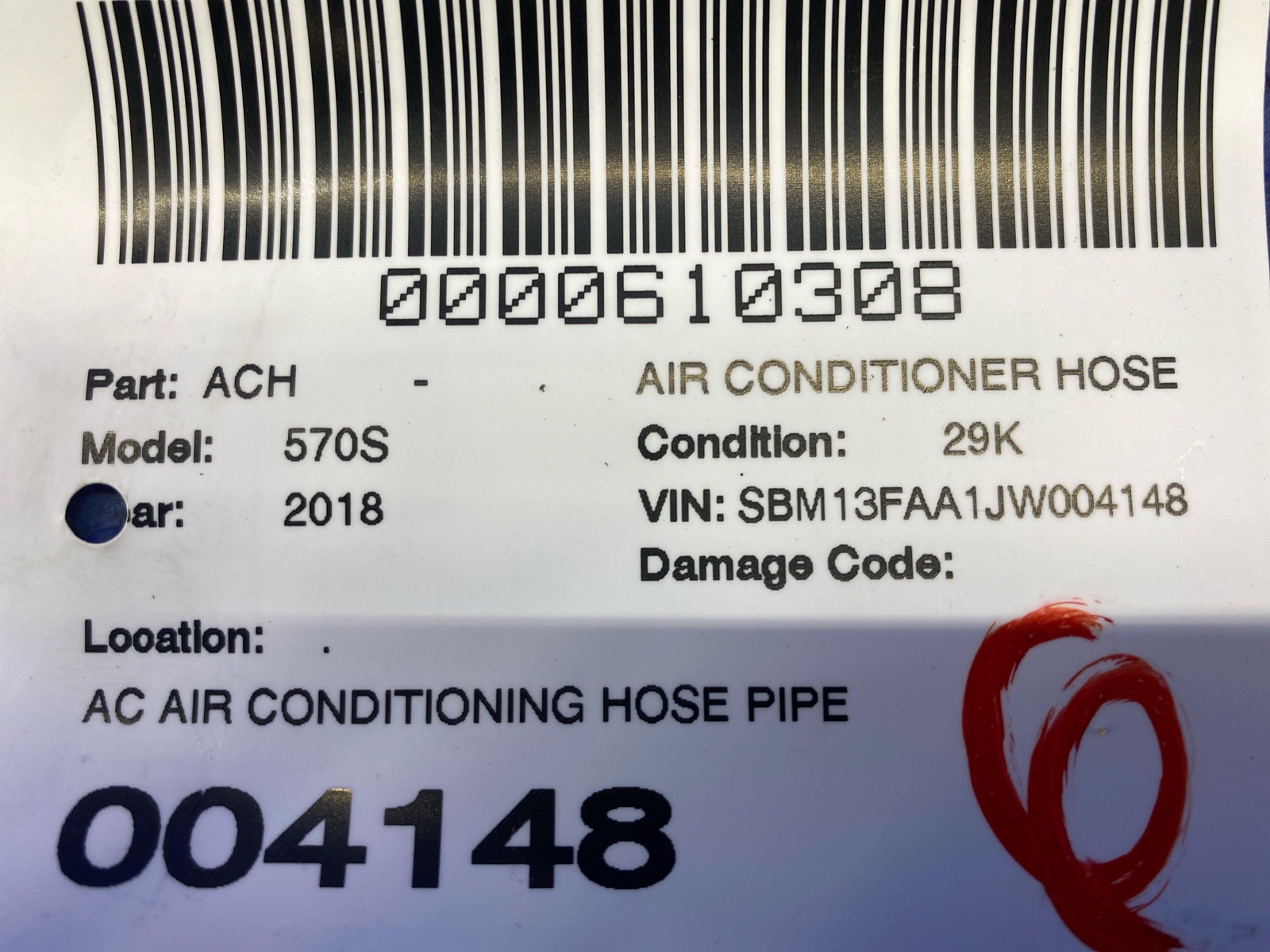 2016-2021 MCLAREN 570S AC AIR CONDITIONING HOSE PIPE TUBE 13A3621CP OEM