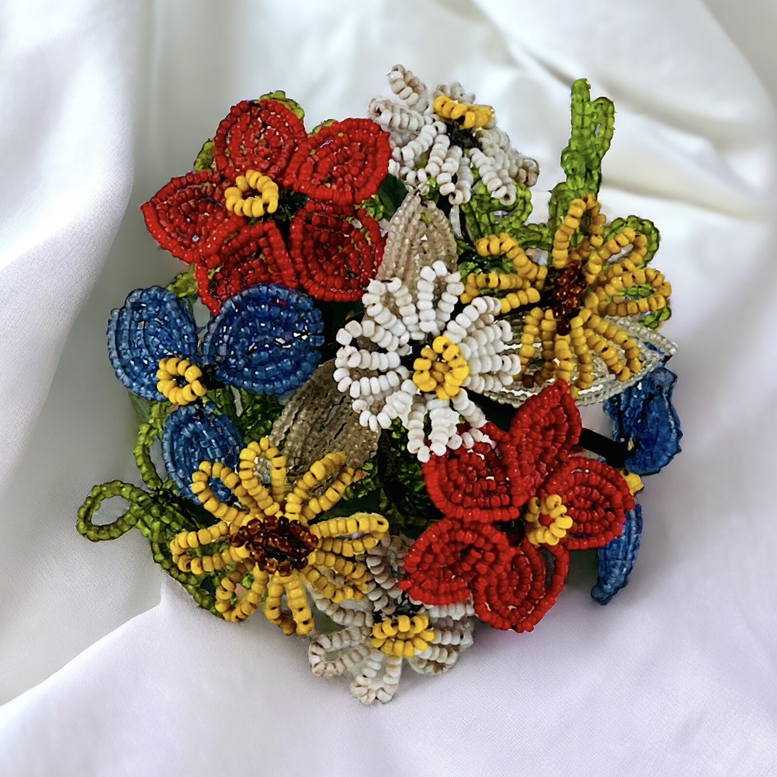 Vintage Seed Bead Flower Bouquet French Beaded Corsage Small Floral