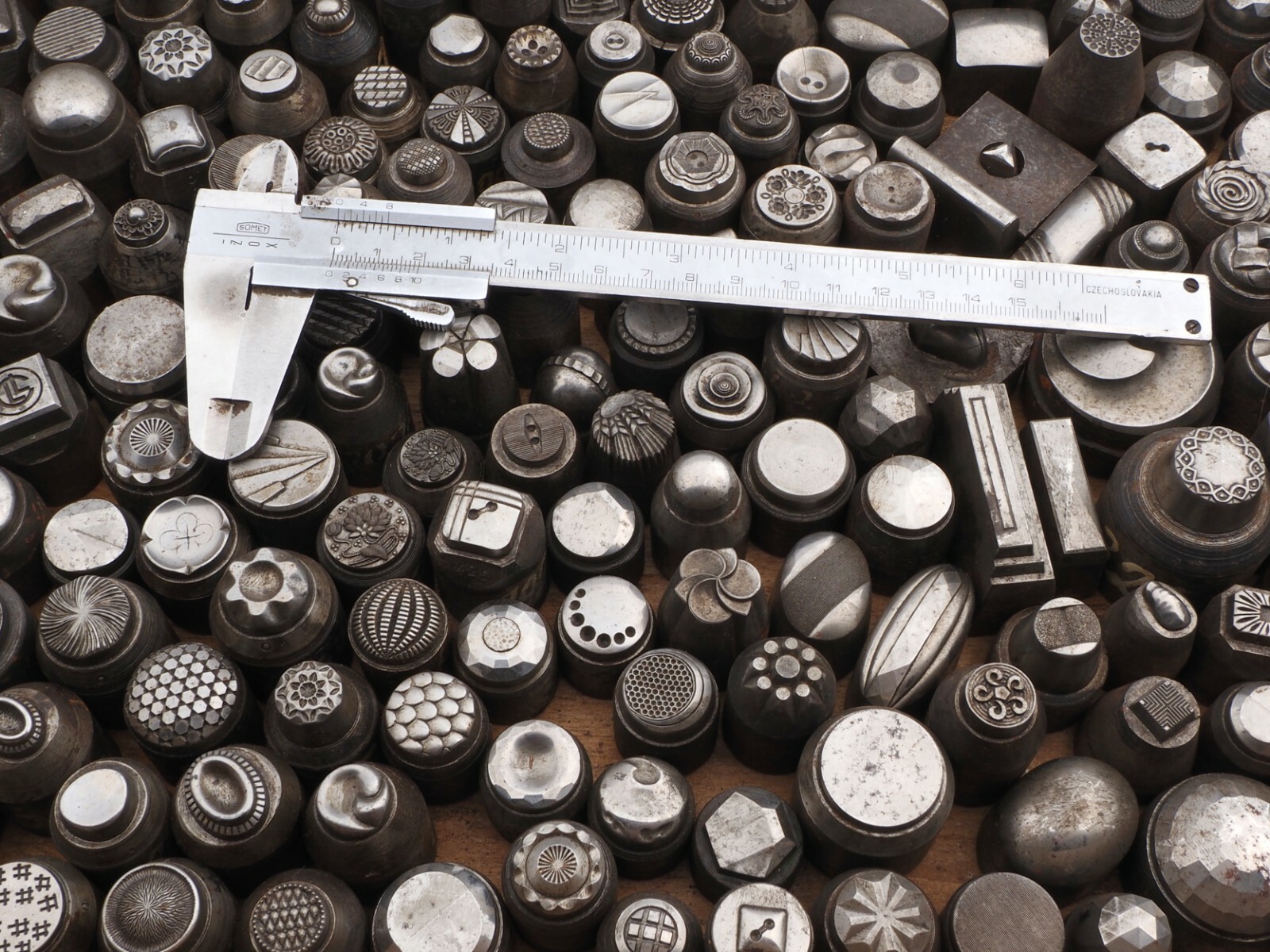 Image 12 - Lot (178) antique 1920s Czech button jewelry making impression dies master hubs