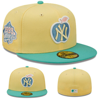 New Era New York Yankees Yellow Fitted Hat MLB 1999 World Series Patch Teal  UV