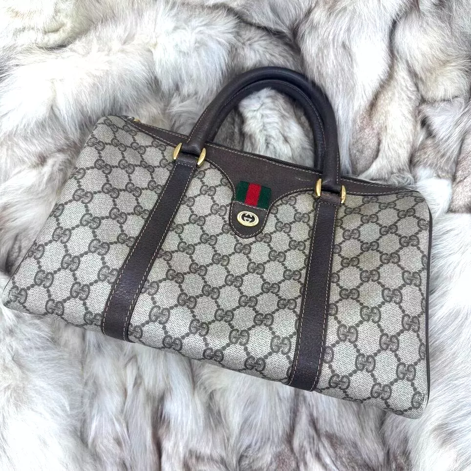 Sac Boston GUCCI GG Supreme Sherry Line PVC beige rouge vert vintage authentique
