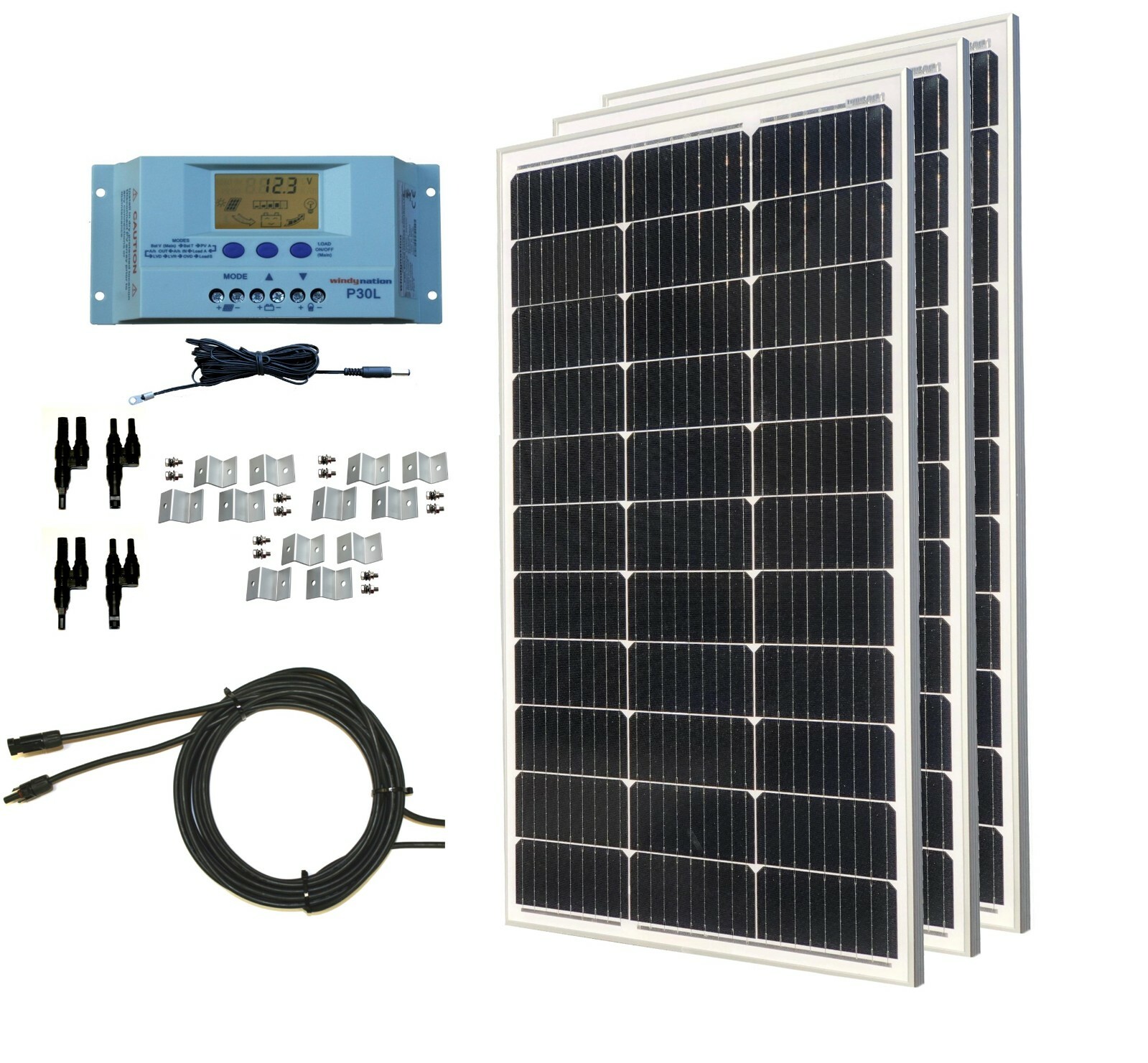 100 - 400 Watt Solar Panel Kit w/ LCD Charge Controller 12/2