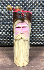 Santa Claus Hand Carved Christmas Ornament Painted Whittled Wood Folk Art OOAK