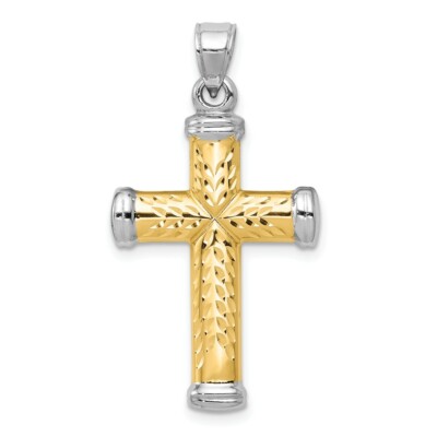 14K Yellow & White Gold Polished Hollow Reversible Cross Religious Pendant