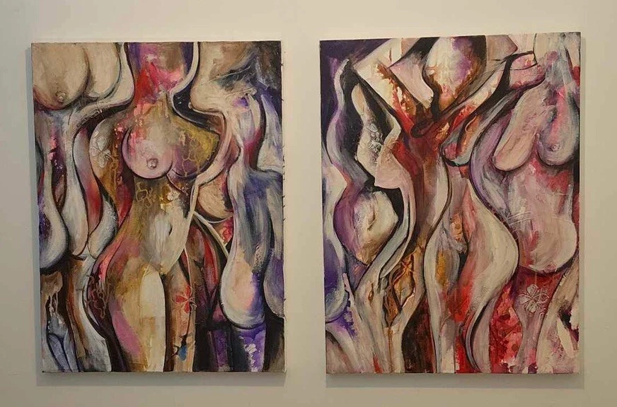 Sexy Arte Original Seductor Sensual Dormitorio Sexy Arte Pintura con Curvas para Amantes Foto 3 de 4