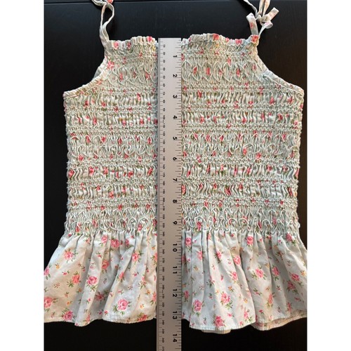 Polo Ralph Lauren Girls Poplin Smocked Tank Top Youth Size 7 Mint Floral Tie - Picture 8 of 8