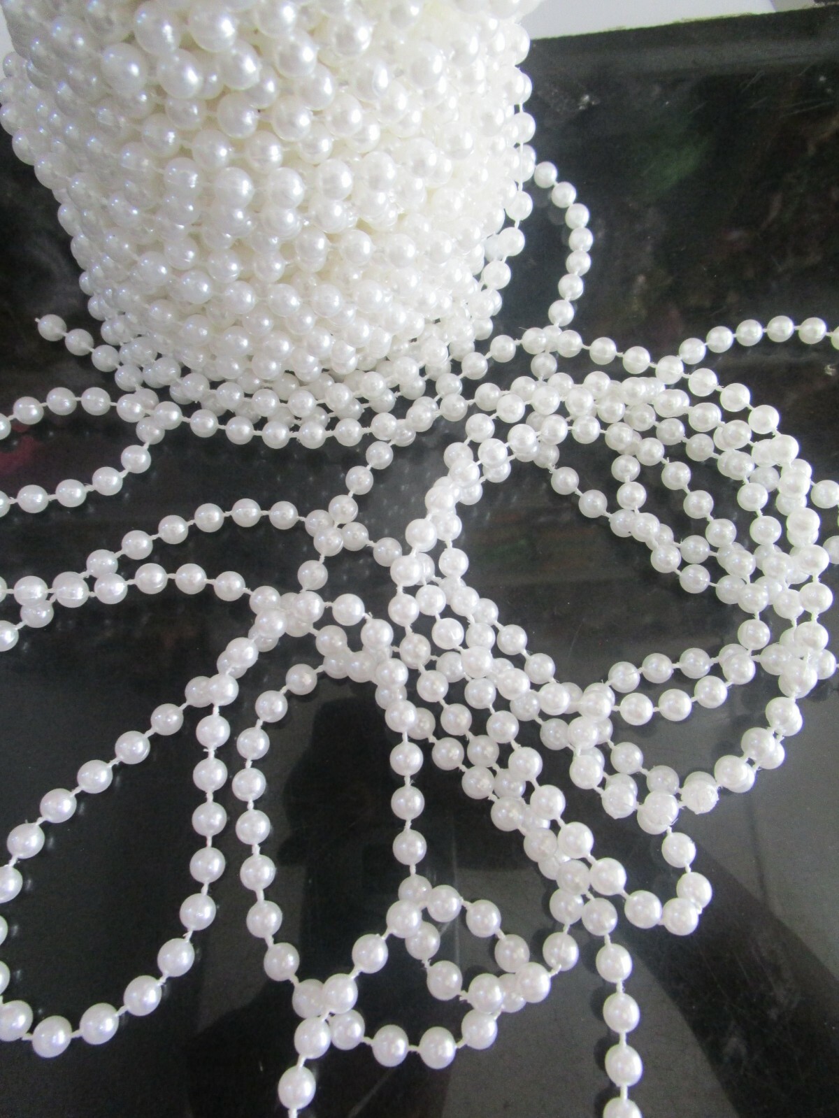 1 Meter Perlenborte Elegante Rund Deko Perlen 6mm Weiß Wachsperlen PT 063