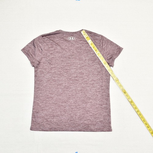 Under Armour Women's T Shirt Short Sleeve V Neck Polyester Red Size L Loose Heat - Picture 5 of 7