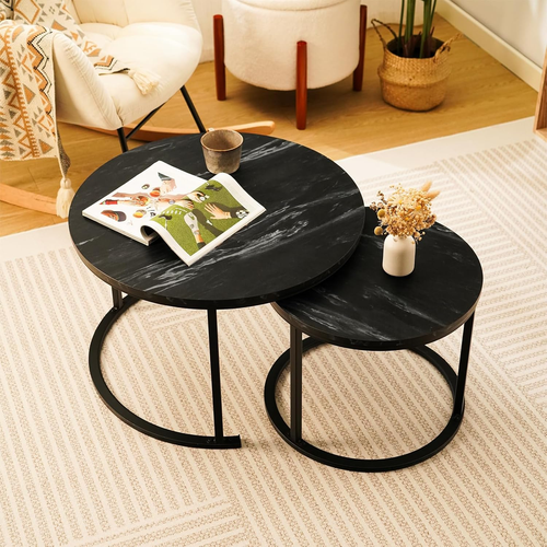 Round Nesting Coffee Set, Stackable Modern Accent Cocktail Table for Living Room - Picture 2 of 8