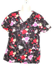 Scrubs Women's XS Top Multicolor hearts Medical Dental Veterinary Techs
