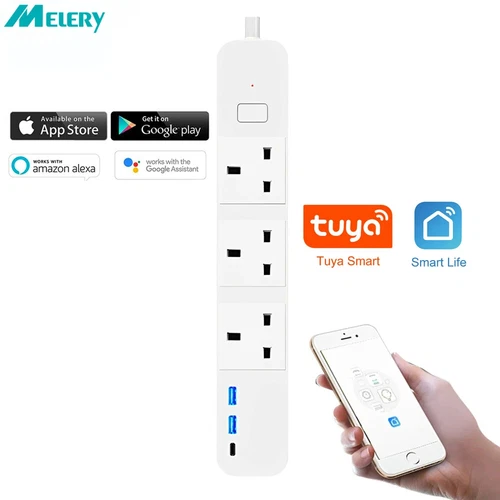 Wifi Smart Power Strip Surge Protector 3 AC UK Outlets Plug 2 USB Ports 1 Type-C