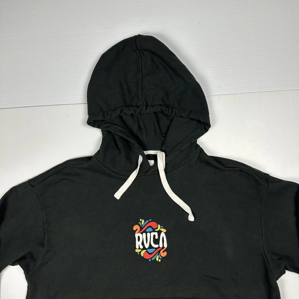 Suéter suéter con capucha para mujer RVCA talla L/12 negro colorido logotipo Foto 2 de 4