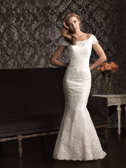 mermaid lace applique wedding dress Mermaid Off-the-shoulder White Lace Applique Wedding Dresses Tulle Bri –  SELINADRESS main image 1