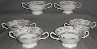 SET (6) Royal Worcester MAYFIELD PATTERN Two Handled CREAM SOUPS Made in England